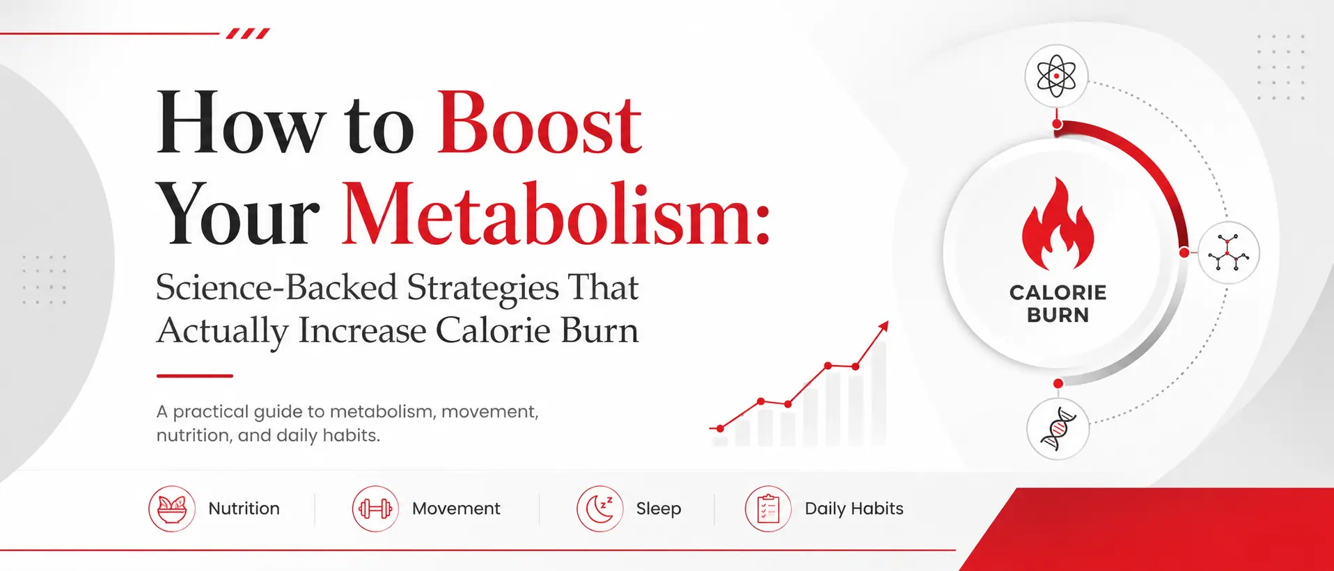 Infographic illustrating various methods to boost metabolism, including exercise, diet, and hydration tips.