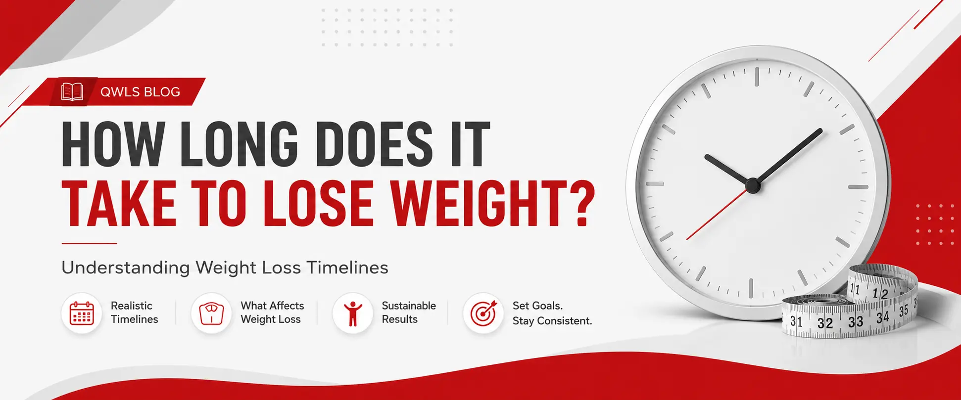 A clock with a measuring tape, symbolizing the time required for weight loss and the journey to achieving fitness goals.