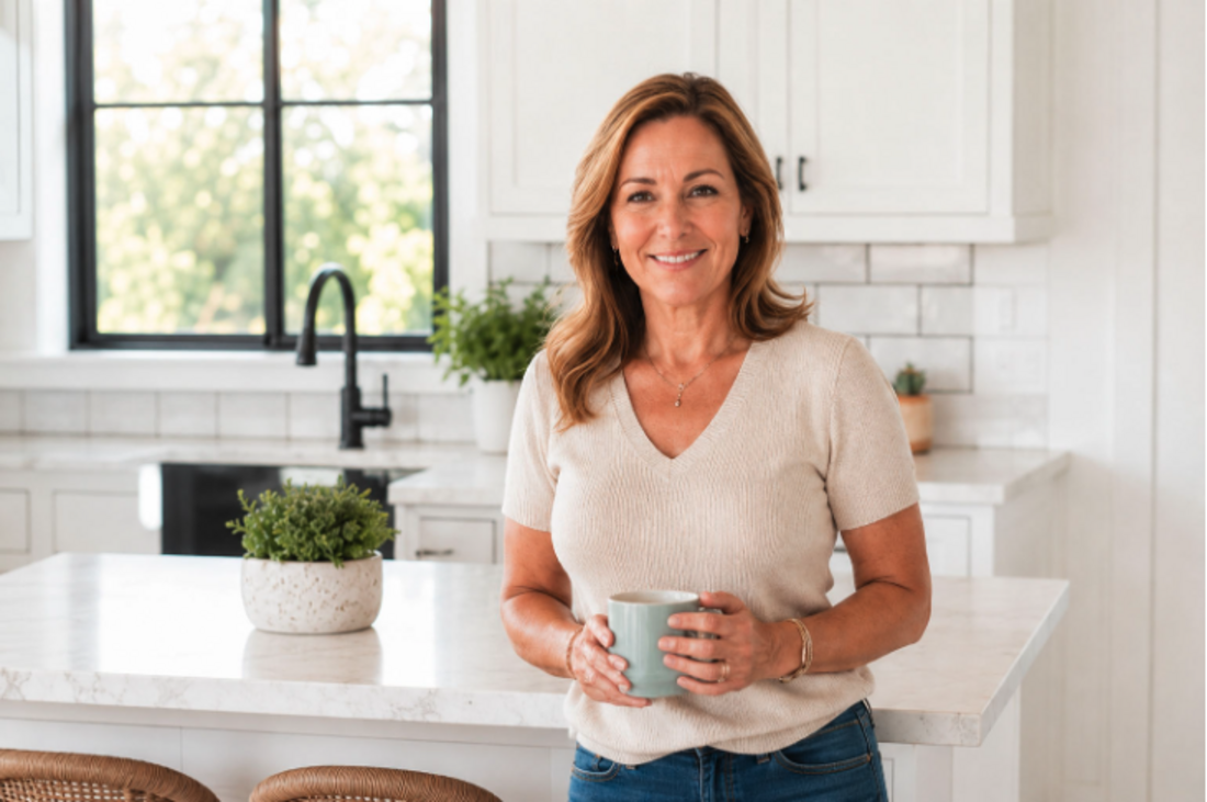 Woman in a bright kitchen