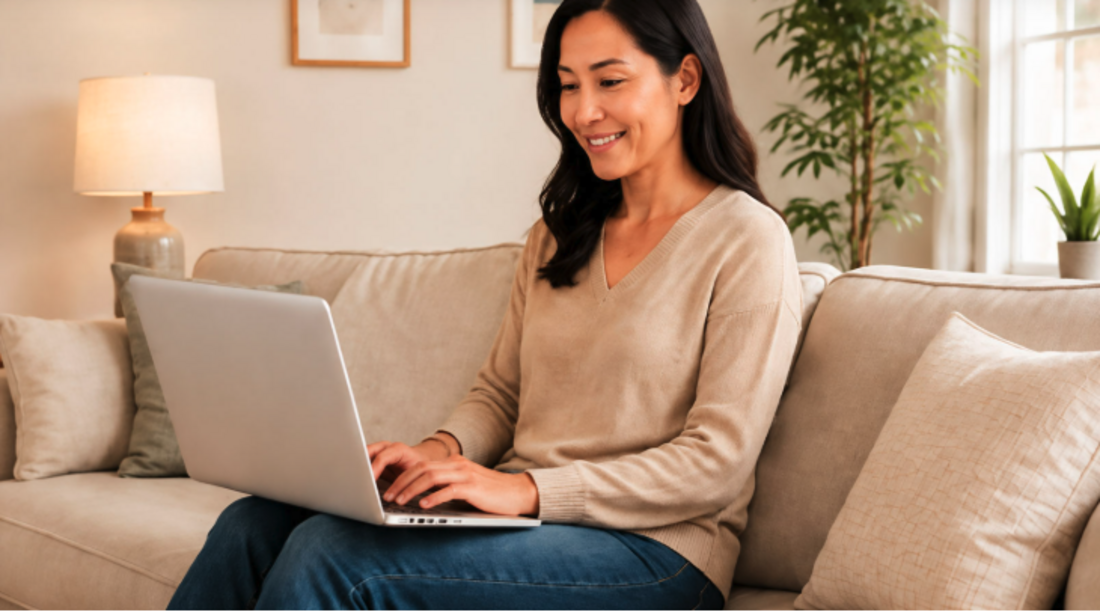Woman using a laptop at home