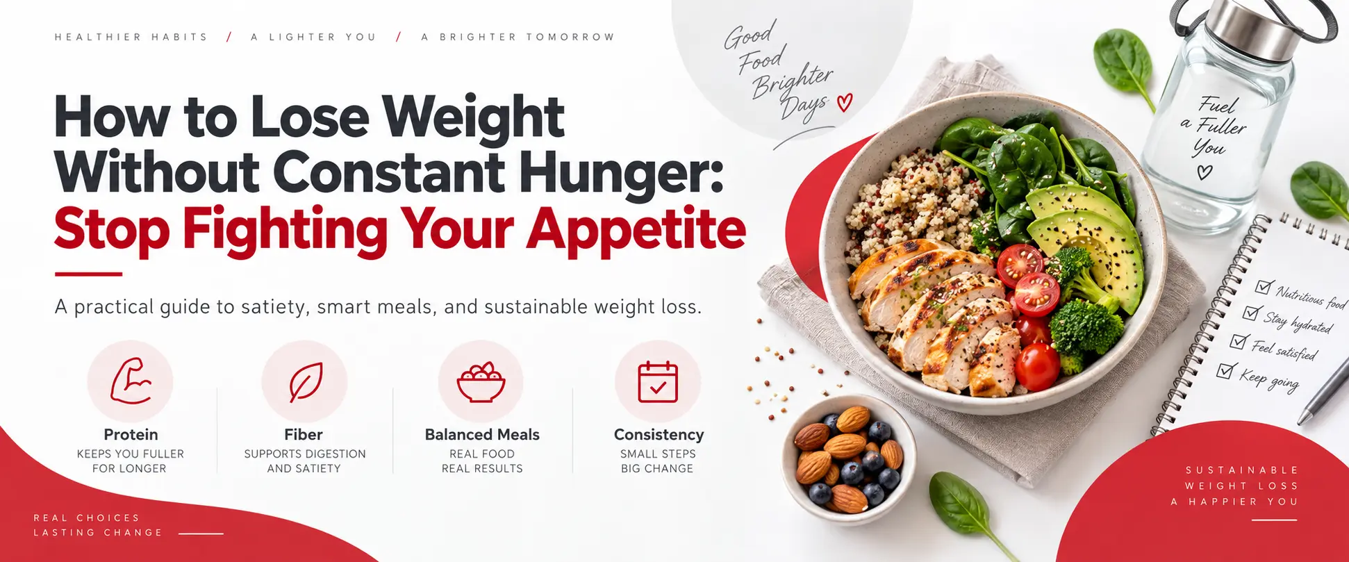 Infographic illustrating strategies to lose weight without feeling hungry, featuring tips and visual elements on appetite control. Infographic illustrating strategies to lose weight without feeling hungry, featuring tips and visual elements on appetite control.